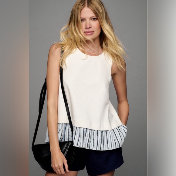 NWT By Anthropologie Open-Back Twofer Tank, Ivory Combo, Size Medium - Picture 2 of 4